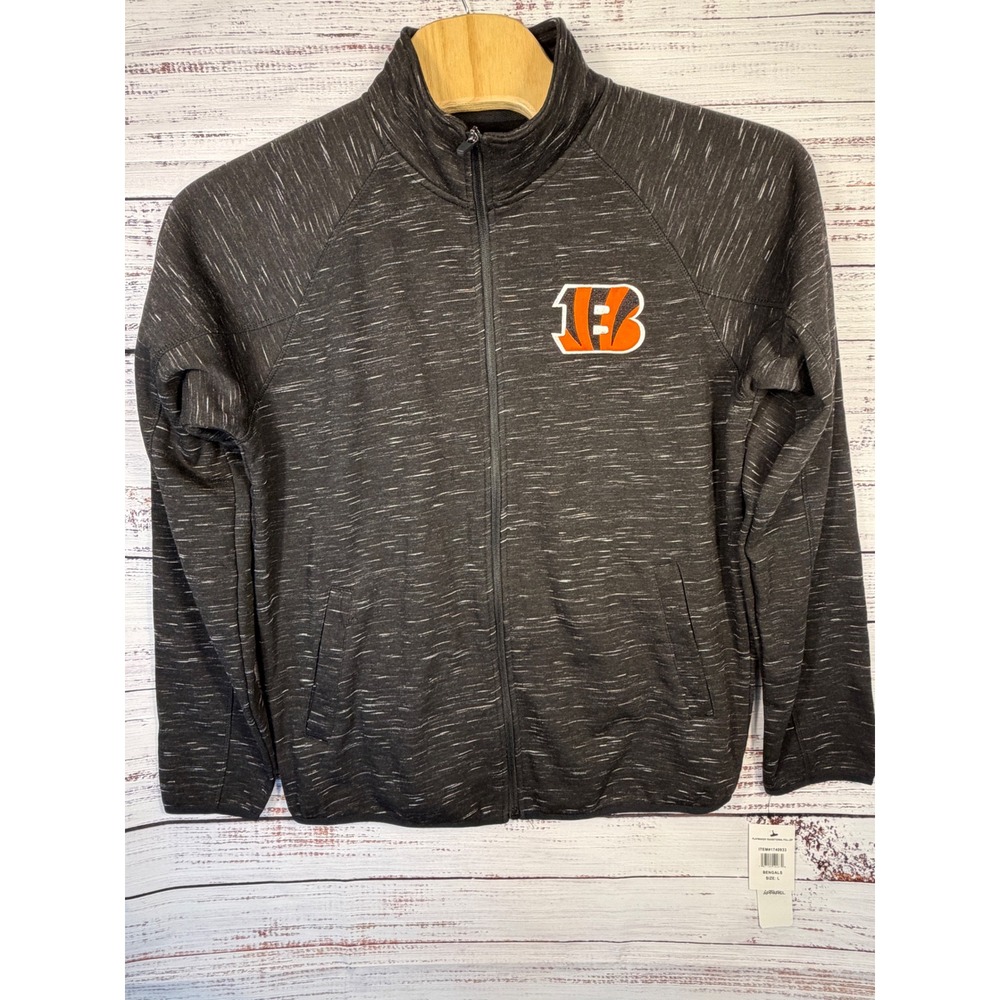 NFL Team Apparel Bengals Jacket Mens L Charcoal Space Dye Playmaker Full Zip NEW